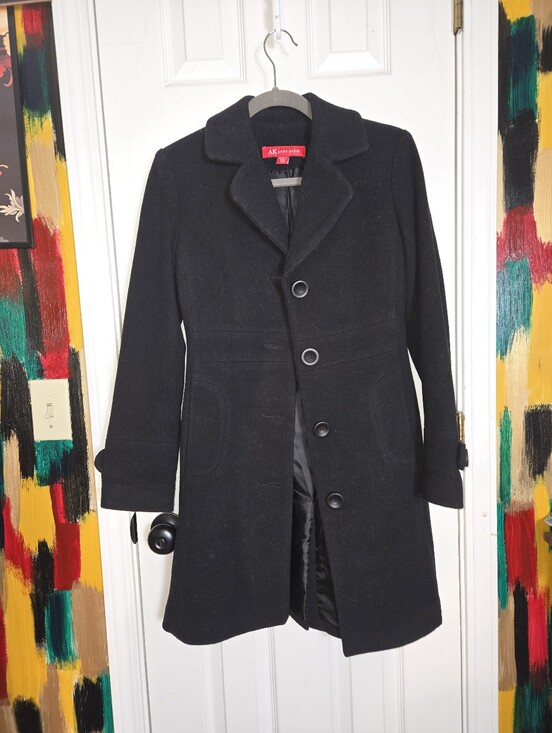 Anne Klein Jackets & Blazers - Anne Klein Wool / Nylon Black Buttoned Long Peacoat PXS